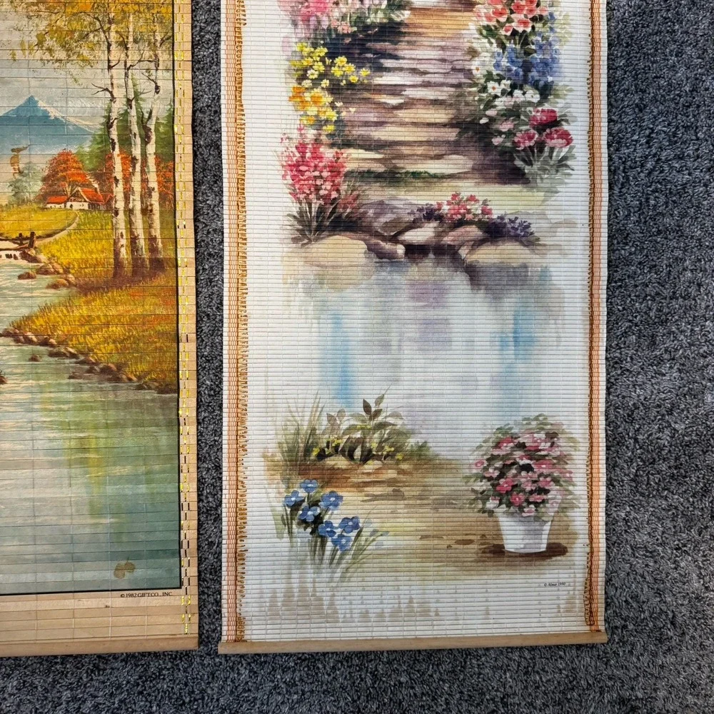 Vintage Giftco 1982, 1983 & 1992 Bamboo Art Wall Scroll Calendars Lot Butterfly